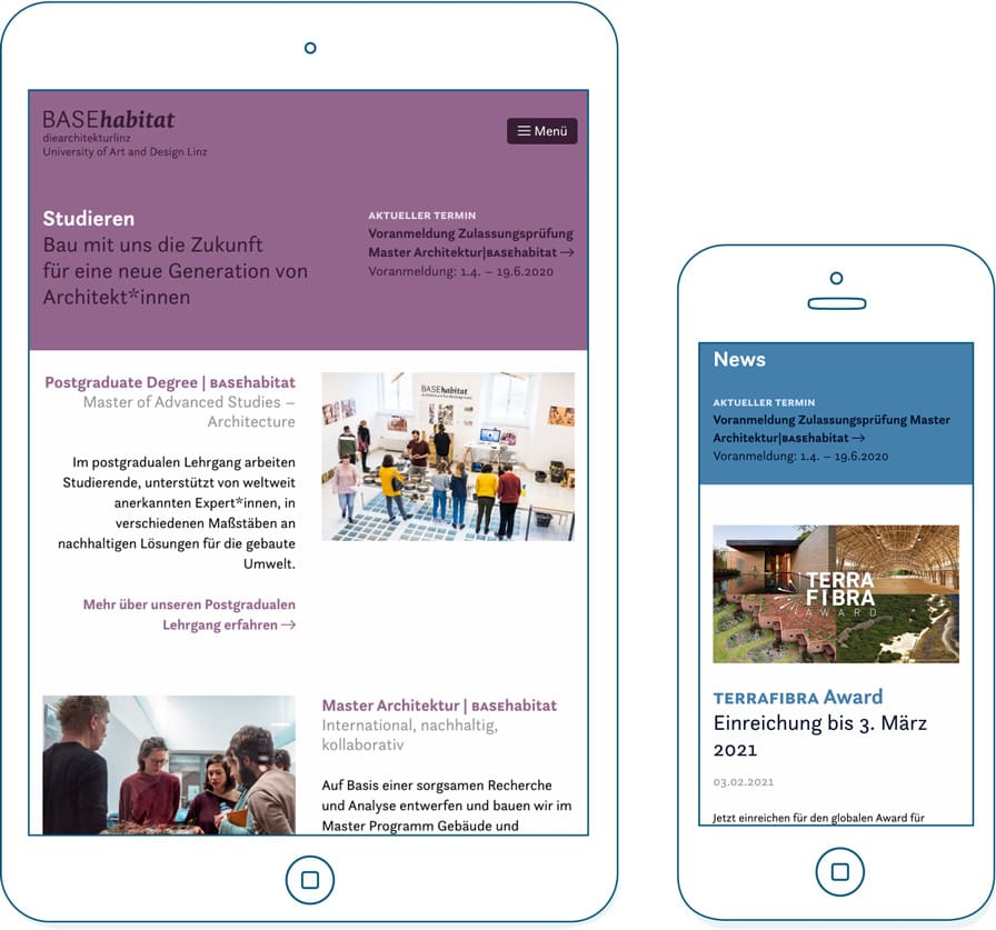 BASEhabitat Webseite auf einem Tablet und Smartphone