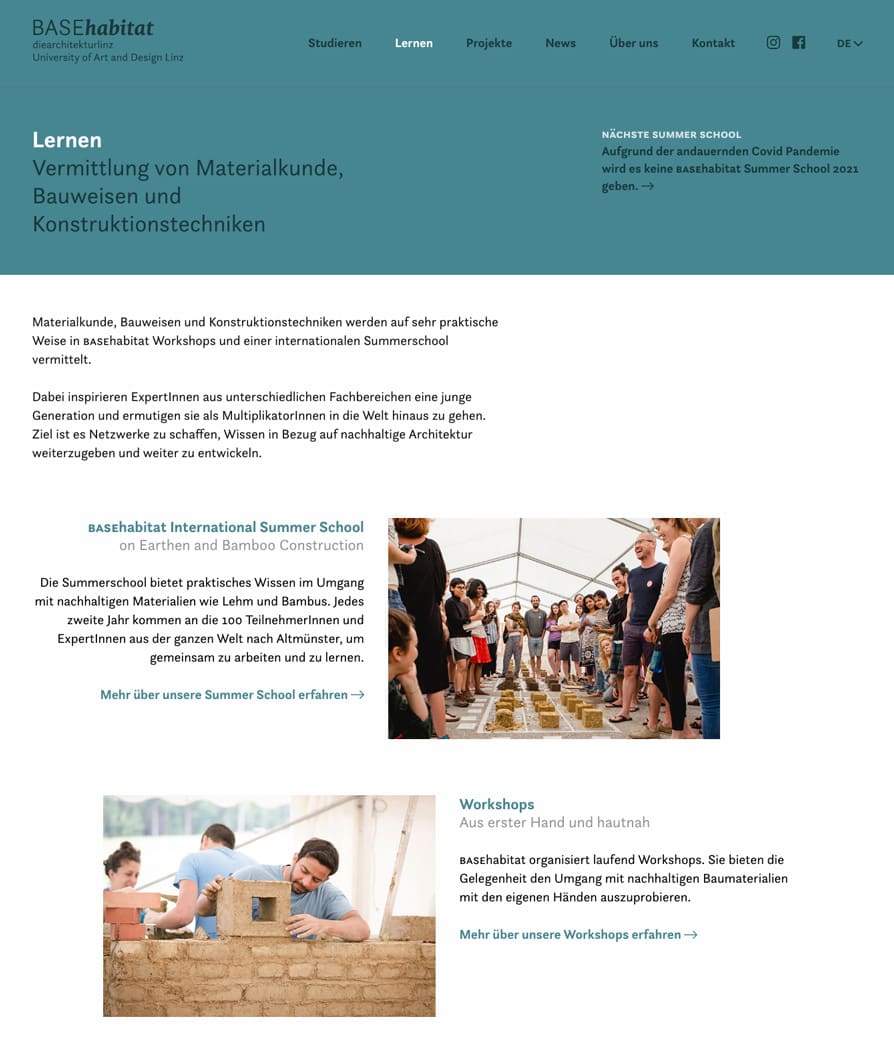 Screenshot der BASEhabitat Lernen Seite