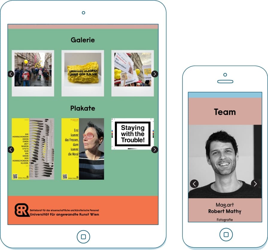 Gallerie und Team auf illustrierten Monitoren