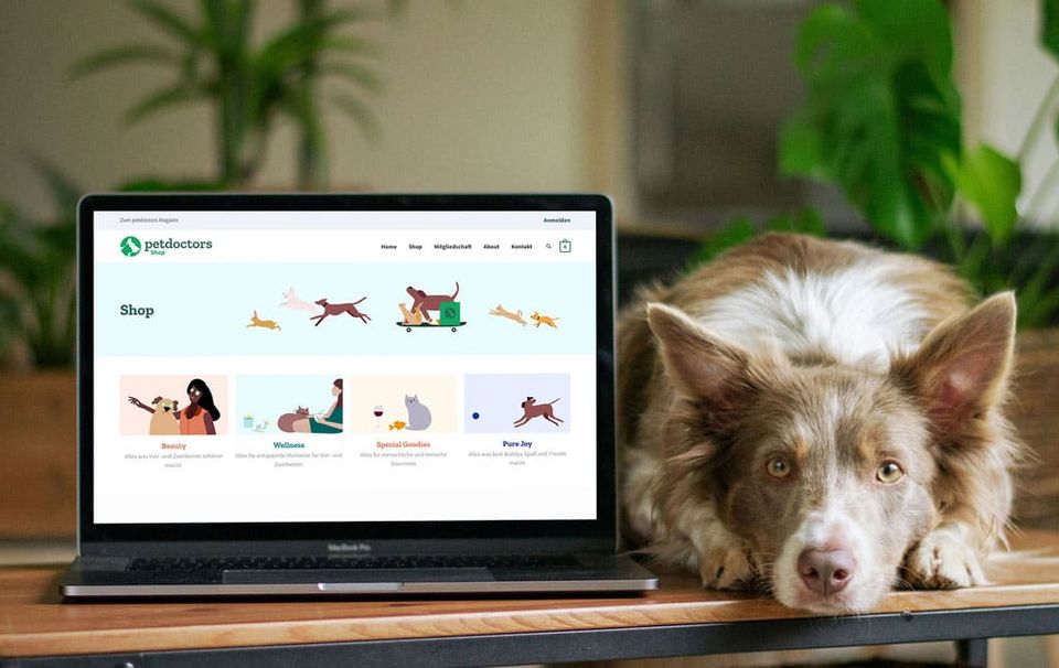 Die Petdoctors First Choice Shop Seite mit illustrierten Kategorien