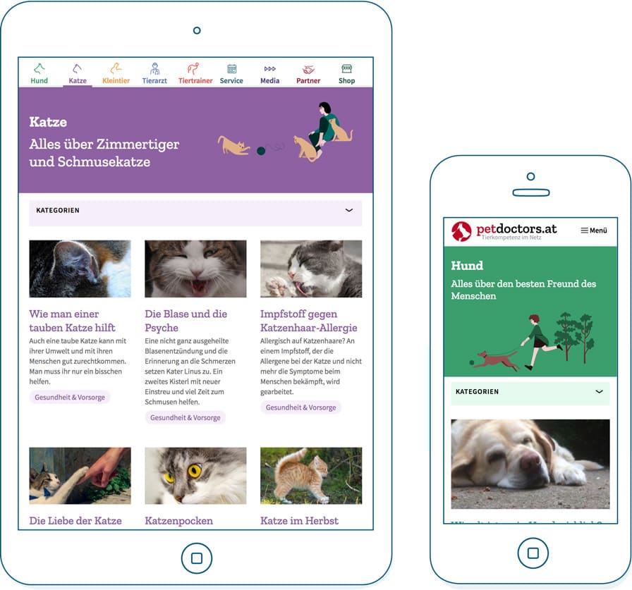 Petdoctors Webseite auf einem Tablet und Smartphone