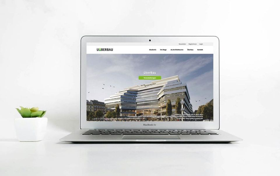 Überbau Webseite auf einem illustrierten Laptop